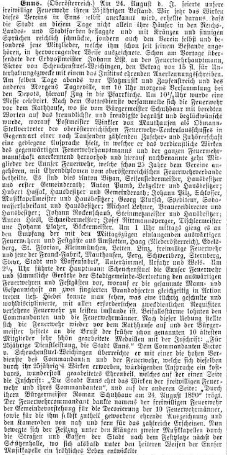 Enns Österr. Verbands Feuerwehr Zeitung XIV. Jg Heft 20 vom 20.10.1890 S 164 Detail
