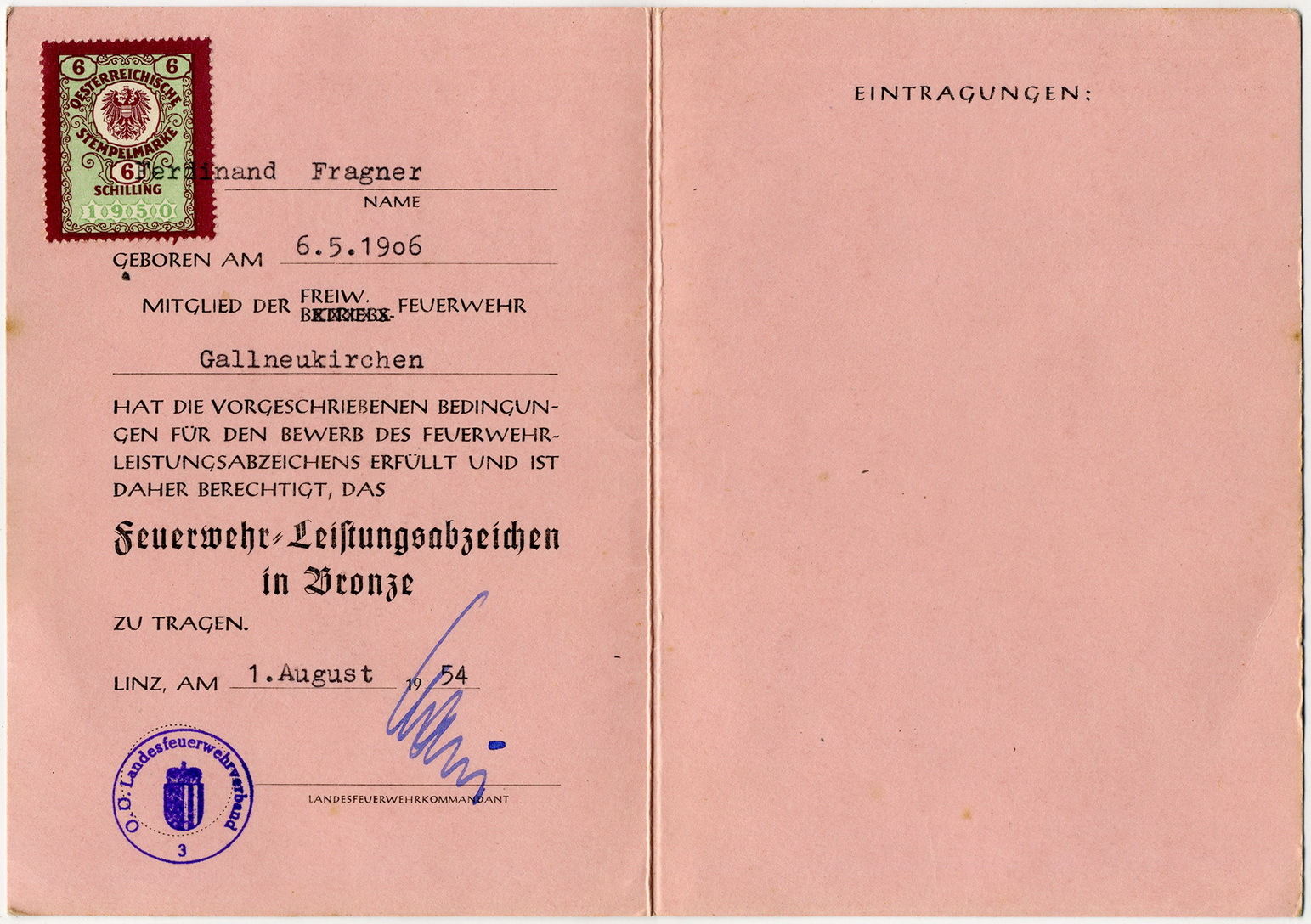 1954 FLAB Urkunde 2