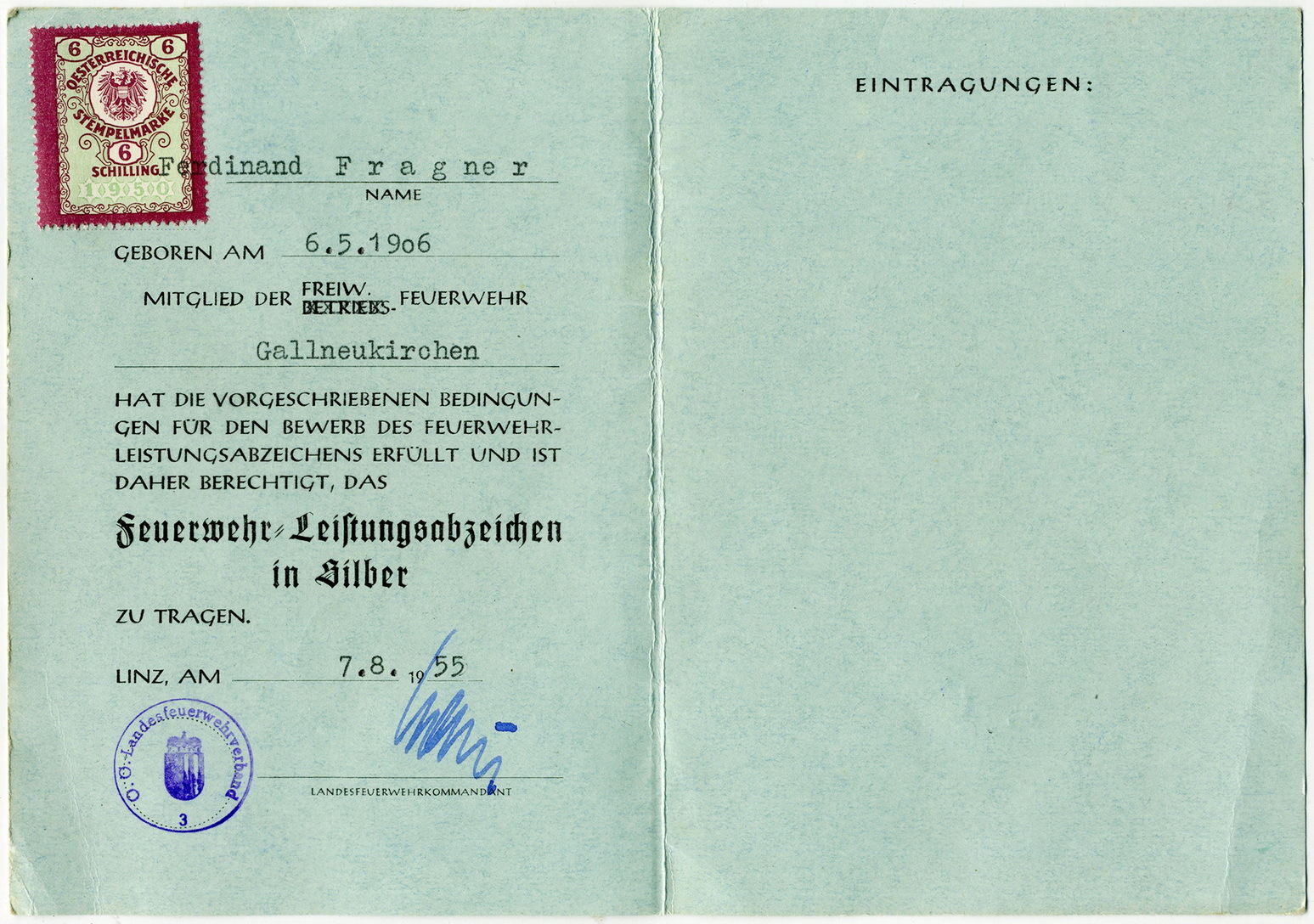 1955 FLAS Urkunde 2
